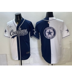 Men Dallas Cowboys Team Big Logo White Navy Split Stitched Jersey 001