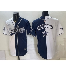 Men Dallas Cowboys Team Big Logo White Navy Split Stitched Jersey 003