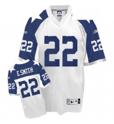 Mens Reebok Dallas Cowboys 22 Emmitt Smith Authentic White Thanksgiving Throwback NFL Jersey