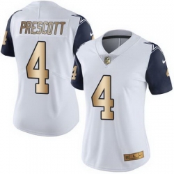 Nike Cowboys #4 Dak Prescott White Womens Stitched NFL Limited Gold Rush Jersey