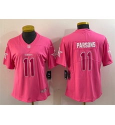 Women Dallas Cowboys 11 Micah Parsons Pink Vapor Untouchable Limited Stitched Jersey 28Run Small 29