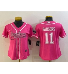 Women Dallas Cowboys 11 Micah Parsons Pink With Patch Cool Base Stitched Baseball Jersey