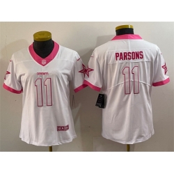 Women Dallas Cowboys 11 Micah Parsons White Pink Vapor Untouchable Limited Stitched Jersey 28Run Small 29