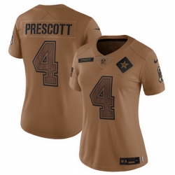 Women Dallas Cowboys 4 Dak Prescott 2023 Brown Salute To Service Limited Stitched Football Jersey 28Run Small uFF09