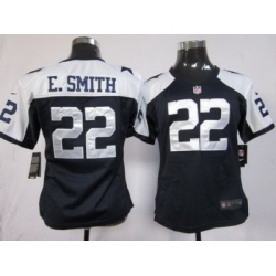 Women Nike Dallas Cowboys 22 E.SMITH Blue Thankgivings Nike NFL Jerseys