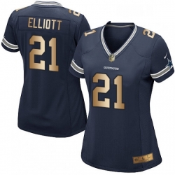 Womens Nike Dallas Cowboys 21 Ezekiel Elliott Elite NavyGold Team Color NFL Jersey