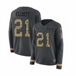 Womens Nike Dallas Cowboys 21 Ezekiel Elliott Limited Black Salute to Service Therma Long Sleeve NFL Jersey