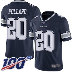 Youth Cowboys 20 Tony Pollard Navy Blue Team Color Stitched Football 100th Season Vapor Limited Jersey