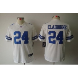 Youth Kids Dallas Cowboys #24 Morris Claiborne White Color Limited Jerseys