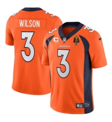 Men Denver Broncos #3 Russell Wilson Orange With C Patch & Walter Payton Patch Vapor Untouchable Limited Stitched Jersey