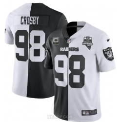 Men Raiders 98 Maxx Crosby Black White Split Stitched Football Vapor Untouchable Limited Jersey