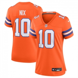 Women Denver Broncos 10 Bo Nix Orange Mile High Collection 1977 Throwback Stitched Jersey