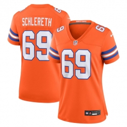 Women Denver Broncos 69 Mark Schlereth Orange Mile High Collection 1977 Throwback Stitched Jersey