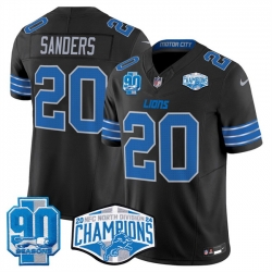 Men Detroit Lions 20 Barry Sanders Black 2024 NFC North Champions 90th Anniversary Patch F U S E  Vapor Limited Stitched Jersey