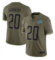 Men Detroit Lions 20 Barry Sanders Olive 2022 Salute To Service Limited Stitched Jersey