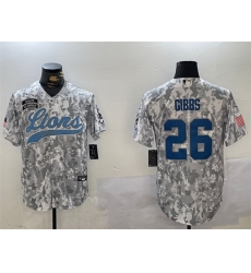 Men Detroit Lions 26 Jahmyr Gibbs 2024 Arctic Camo Salute To Service Stitched Baseball Jersey