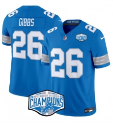 Men Detroit Lions 26 Jahmyr Gibbs Blue 2024 NFC North Champions F U S E  Vapor Limited Stitched Jersey