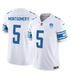 Men Detroit Lions 5 David Montgomery White 2023 F U S E  90th Anniversary Vapor Untouchable Limited Stitched Jersey