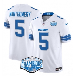 Men Detroit Lions 5 David Montgomery White 2024 NFC North Champions F U S E  Vapor Limited Stitched Jersey