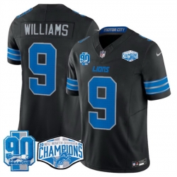 Men Detroit Lions 9 Jameson Williams Black 2024 NFC North Champions 90th Anniversary Patch F U S E  Vapor Limited Stitched Jersey