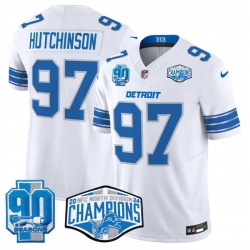 Men Detroit Lions 97 Aidan Hutchinson White 2024 NFC North Champions 90th Anniversary Patch F U S E  Vapor Limited Stitched Jersey