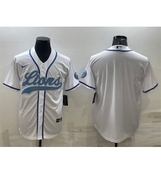 Men Detroit Lions Blank White With Patch Cool Base Stitched Baseball Jersey