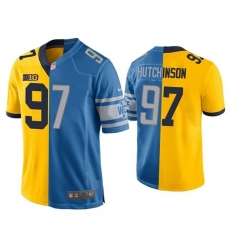 Men's Detroit Lions #97 Aidan Hutchinson Yellow Blue Split Stitched Game Jersey