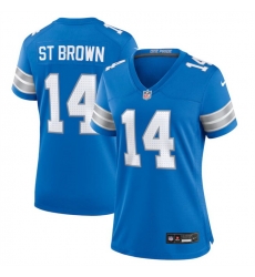 Women Detroit Lions 14 Amon Ra St  Brown Blue Stitched Jersey