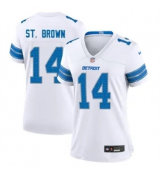 Women Detroit Lions 14 Amon Ra St Brown White 2024 F U S E Vapor Limited Stitched Jersey