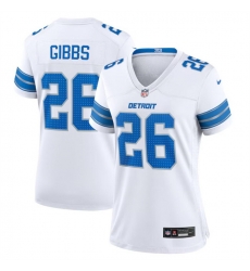 Women Detroit Lions 26 Jahmyr Gibbs White Stitched Jersey