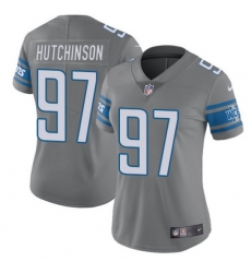 Women Detroit Lions 97 Aidan Hutchinson Grey Vapor Limited Stitched Football Jersey