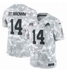 Youth Detroit Lions 14 Amon Ra St  Brown 2024 F U S E Arctic Camo Salute To Service Limited Stitched Jersey