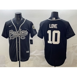 Men Green Bay Packers 10 Jordan Love Black Reflective With Patch Cool Base Stitched Baseball Jersey Men Green Bay Packers 10 Jordan Love Black Reflective With Patch Cool Base Stitched Baseball Jersey