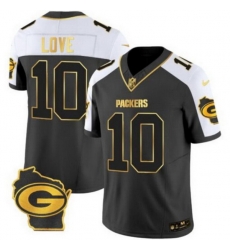 Men Green Bay Packers 10 Jordan Love Black White Gold 2024 F U S E  Home Patch Vapor Untouchable Limited Stitched Jersey