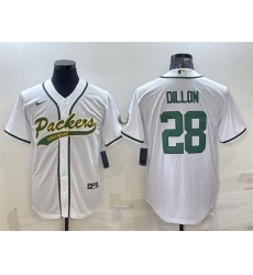 Men Green Bay Packers 28 A J Dillon White With Patch Cool Base Stitched Baseball Jersey