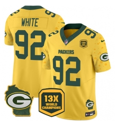 Men Green Bay Packers 92 Reggie White Cheese Gold 2024 F U S E  13 Time World Champions And Home Patch Vapor Untouchable Limited Stitched Football Jersey