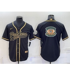 Men Green Bay Packers Black Gold Team Big Logo With Patch Cool Base Stitched Baseball Jersey