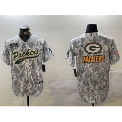 Men Green Bay Packers Team Big Logo 2024 Arctic Camo Salute To Service Stitched Baseball Jersey