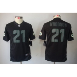 Nike Youth Green Bay Packers #21 Woodson Black Jerseys[Impact Limited]