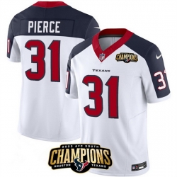 Men Houston Texans 31 Dameon Pierce White Navy 2023 F U S E  AFC South Champions Patch Limited Stitched Football Jersey