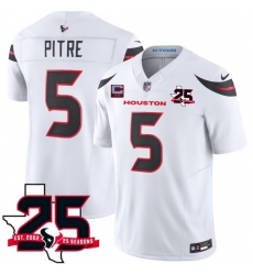 Men Houston Texans  5 Jalen Pitre White 2026 With 25th Anniversary Patch And 2 Star C Patch F U S E  Vapor Limited Stitched Football Jersey