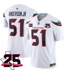 Men Houston Texans  51 Will Anderson Jr White 2026 With 25th Anniversary Patch And 4 Star C Patch F U S E  Vapor Limited Stitched Football Jersey