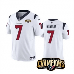 Men Houston Texans 7 C J  Stroud White 2023 F U S E  AFC South Champions Patch Vapor Untouchable Limited Stitched Football Jersey