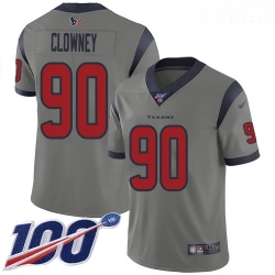 Texans 90 Jadeveon Clowney Gray Men Stitched Football Limited Inverted Legend 100th Season Jersey