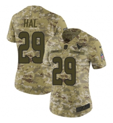 Nike Texans #29 Andre Hal Camo Women Stitched NFL Limited 2018 Salute to Service Jersey