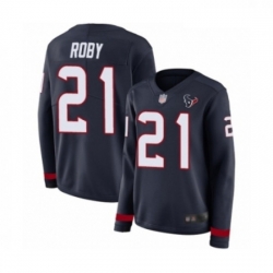 Womens Houston Texans 21 Bradley Roby Limited Navy Blue Therma Long Sleeve Football Jersey