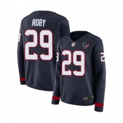 Womens Houston Texans 29 Bradley Roby Limited Navy Blue Therma Long Sleeve Football Jersey