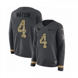 Womens Nike Houston Texans 4 Deshaun Watson Limited Black Salute to Service Therma Long Sleeve NFL Jersey