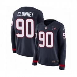 Womens Nike Houston Texans 90 Jadeveon Clowney Limited Navy Blue Therma Long Sleeve NFL Jersey