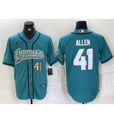 Men Jacksonville Jaguars 41 Josh Allen Teal With Patch Cool Base Stitched Baseball Jersey 2